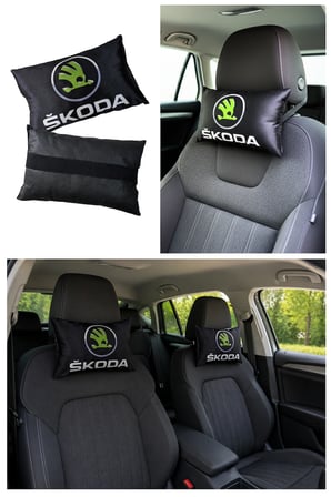 Skoda Araç Uyumlu Dijital Baskılı Siyah Seyahat Boyun Yastığı - Şık Tasarım