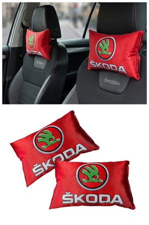 Skoda Uyumlu Kırmızı Araç Koltuk Boyun Yastığı | Dijital Baskılı 2'li Set