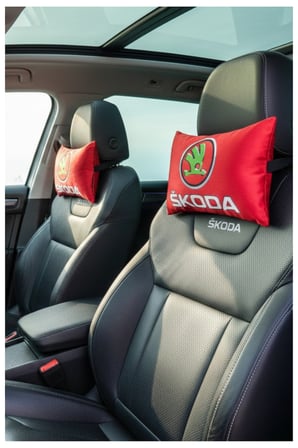 Skoda Uyumlu Kırmızı Araç Koltuk Boyun Yastığı | Dijital Baskılı 2'li Set