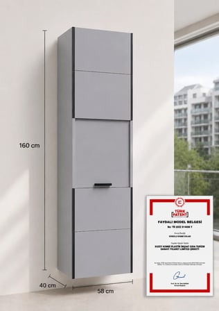 PVC Sürgülü Kapak Kombi Dolabı En×Boy×Der: 58×160×40 cm Balkon İç-Dış Mekan Mutfak için Dayanıklı Dolap