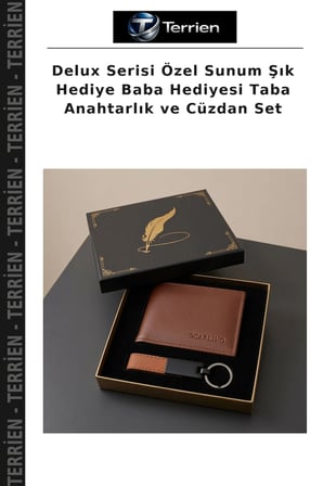Delux Serisi Özel Sunum Şık Hediye Baba Hediyesi Taba Anahtarlık ve Cüzdan Set