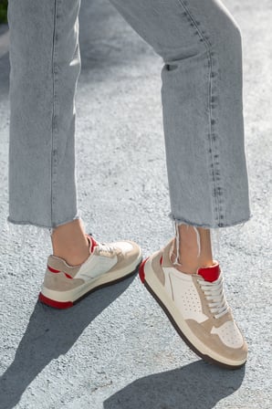 Süet Detaylı Hakiki Deri Kadın Sneaker
