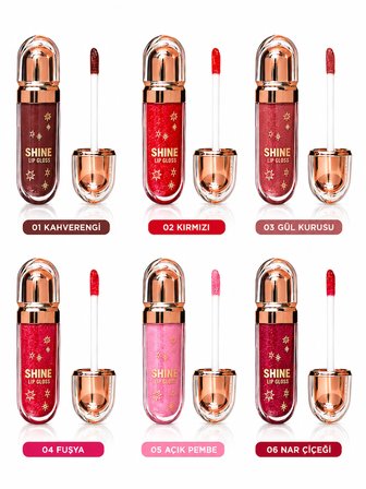 Simli Renkli Dudak Parlatıcı - 6'lı Shine Lip Gloss