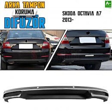 Skoda Octavia A7 Arka Tampon Difüzör Egzozlu OEM Stil 2013 Üzeri