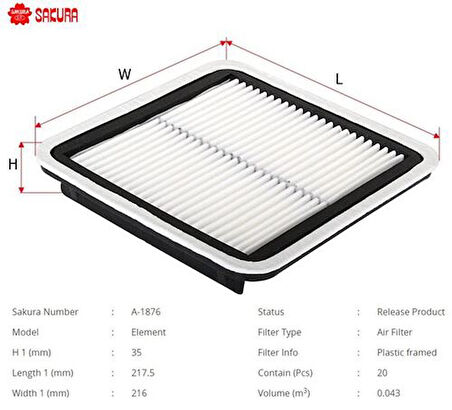 Sakura A1876 Hava Filtresi.Japon Impreza(Ge Gh Gr Gv) Forester(Sh Sj) 2.0-2.5-2.0 TD 08-XV(Gp) 1.6 12-16 1.5 2.5 2.5 Wrx 08-12 16546AA120