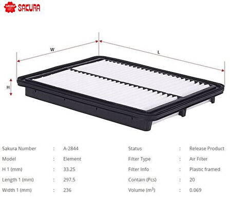 Sakura A2844 Hava Filtresi Sorento 2.5 Crdı 2002>