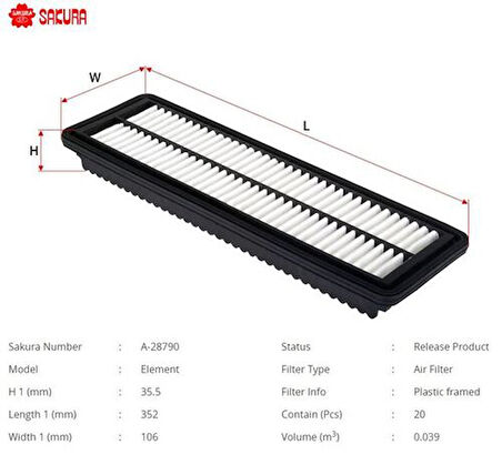 Sakura A28790 Hava Filtresi.Kore i10-Atoz 19-Benzin 2013- 28113B4000