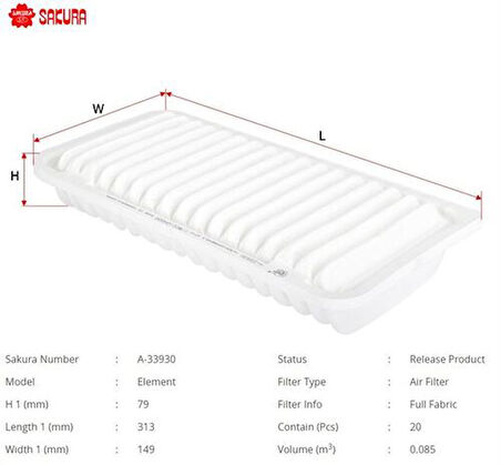 Sakura A33930 Hava Filtresi.Japon Yaris(P9) 1.4 D4D 06-07 178010N020