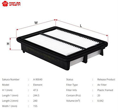 Sakura A90040 Hava Filtresi.Japon CRV(Rm) 2.0 13-15 17220R6AJ00