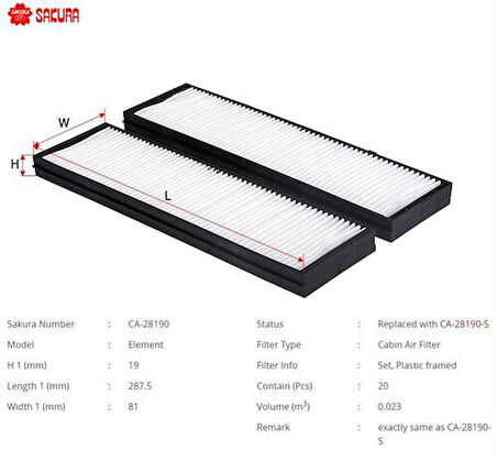 Sakura CA28190 Polen Filtresi [Uzun Tip] i20 2008-2010 FN7417