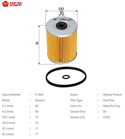 Sakura F1009 Mazot Filtresi Canter Fe304 Fe449 Fe535