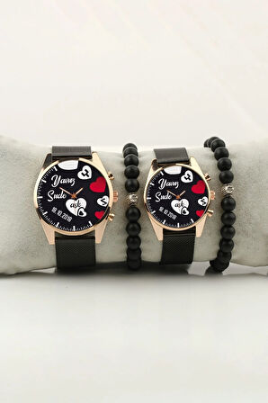 Aşk Kalp Love Çift Kol Saati isim ve Tarih Yazılabilir Sevgili Hediye Kişiselleştirilebilir