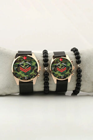 Asker Çift Kol Saati Çavuş Amblem isim Yazılabilir Sevgiliye Bileklik Hediye