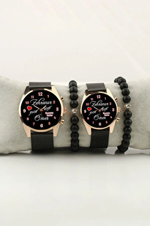 Sevgili İsimler Çift Kol Saati isim ve Tarih Yazılabilir Sevgiliye Bay Bileklik Hediye