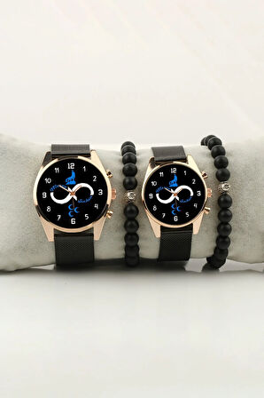 Sevgili İsimler 3 Hilal Çift Kol Saati isim ve Tarih Yazılabilir Sevgiliye Bileklik Hediye