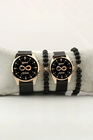 Sonsuzluk Altın Çift Kol Saati isim ve Tarih Yazılabilir Sevgili Hediye Kişiselleştirilebilir