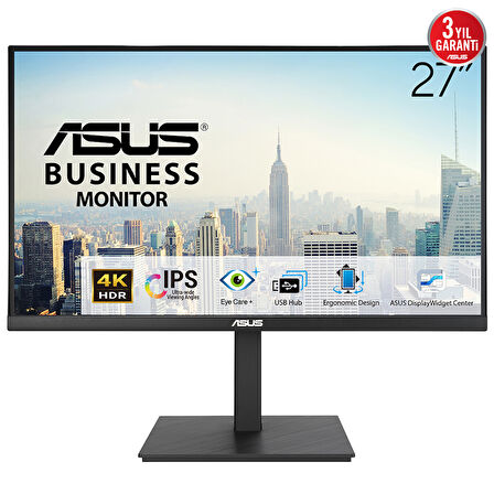 ASUS VA27UQSB 27 IPS FREESYNC 3840x2160 5ms 350cd DP HDMI USB Hoparlör VESA 3YIL EYECARE PLUS FLICKER-FREE ÇERÇEVESİZ DÜŞÜK MAVİ IŞIK PİVOT MONİTÖR