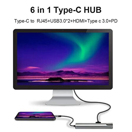  TYPE-C 6IN1 HDMI COK FONKSIYONLU USB 3.0 DOCK STATION 