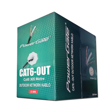 Powergate Cat6 Dış Mekan Network Kablosu 305m 23AWG Siyah