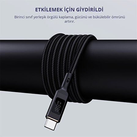 CB-MCC102-BK 100W NAYLON ÖRGÜLÜ 5A 480MBPS TYPE-C TYPE-C LCD EKRANLI KABLO 1.8MT