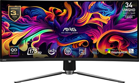 34 MSI MAG 341CQP QD-OLED 3440x1440 (UWQHD) 21:9 CURVE 1800R QD-OLED 175HZ 0.03MS ADAPTIVE-SYNC GAMING MONITOR