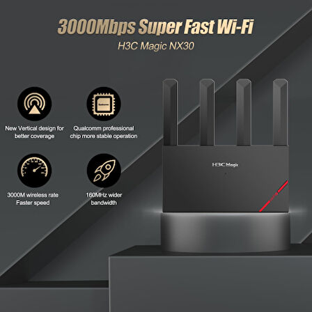 H3C Magic NX30, Dual Band, WiFi 6, 3000Mbps, 4Port GigaBit, 4ad Anten, Masaüstü, Router, Access Point