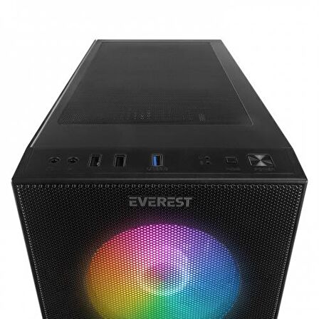 EVEREST FACED-V1, Mesh, Power YOK, 4x12cm Sabit Rainbow Fan, Temperli Cam Yan Panel, ATX, GAMING KASA