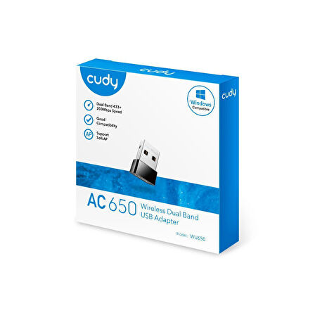 WU650 AC650 2.4GHz/5GHz 650Mbps 2dBi Dahili Anten MU-MIMO Kablosuz USB Wi-Fi Adaptör