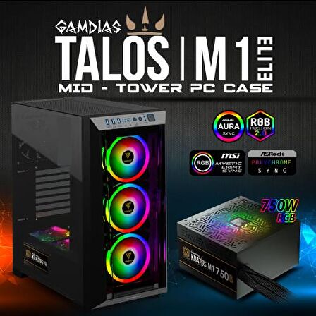 GAMDIAS TALOS M1 Elite, 750W, Tempered Glass, ARGB, 80+ Bronze, ATX GAMING KASA