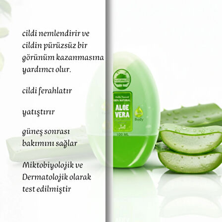 Doğal Aloe Vera Jeli – Cilt Nemlendirici & Yatıştırıcı Jel – Güneş Yanığı, Tahriş ve Sivilce Karşıtı Etki – Tüm Cilt Tiplerine Uygun – Paraben ve Alkol İçermez – 200 ml