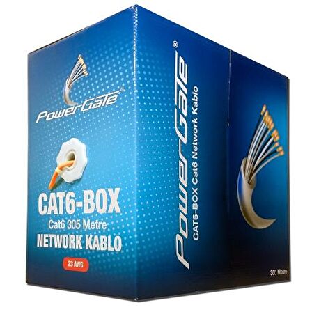 POWERGATE CAT6-BOX-OR, 23AWG, 0,57mm, UTP, CAT6 Kablo, 305m, Turuncu