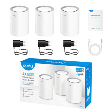 M1800 3-Pack AX1800Mbps 2.4/5GHz AP/RE/WISP Gigabit MU-MIMO Kablosuz 3'lü Mesh Wi-Fi 6 Sistemi