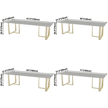 YMK3468 Modern Dikdörtgen Yemek Masası, MDF Tabla, Altın Ayak