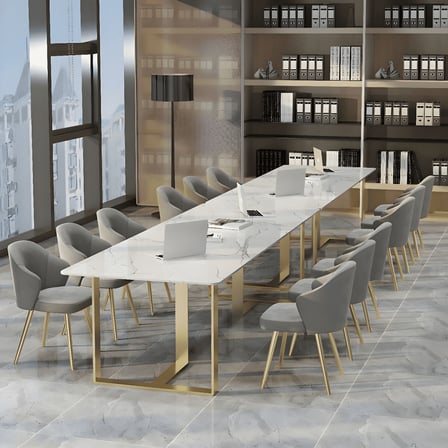 YMK3468 Modern Dikdörtgen Yemek Masası, MDF Tabla, Altın Ayak