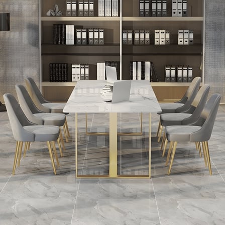 YMK3468 Modern Dikdörtgen Yemek Masası, MDF Tabla, Altın Ayak