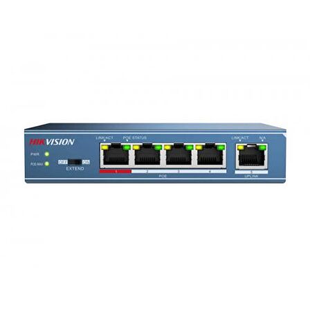 HIKVISION DS-3E0105P-E/M, 5 Port, Megabit, 5 Port PoE, 38W, Yönetilemez, Masaüstü Switch