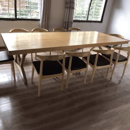 YMK8552 Modern Dikdörtgen Masif Ahşap Yemek Masası, Metal Ayaklı