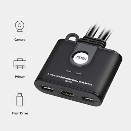  -cs22hf  2 Port USB FHD HDMI KVMP™(Keyboard/Video Monitor/Mouse) Periferi (Çevre Cihazlarla (USB) Bağlantı Kurabilir) Switch, KVM bağlantı kablosu ürüne gömülüdür, Remote Port Selector ile birlikte