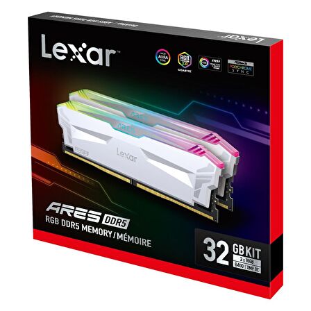 LD5EU016G-R6400GDWA ARES RAM DT GAMING DDR5 UDIMM 2X16GB 6400 CL32 1.4V MEMORY WITH HEATSINK AND RGB LIGHTING DUAL PACK WHITE COLOR