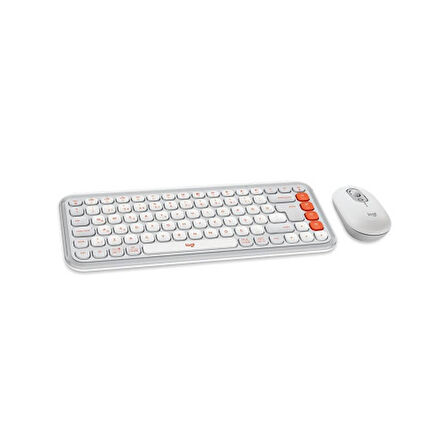 LOGITECH POP ICON COMBO, Beyaz-Turuncu, 920-013076, Kablosuz, Türkçe Q, Klavye Mouse Set