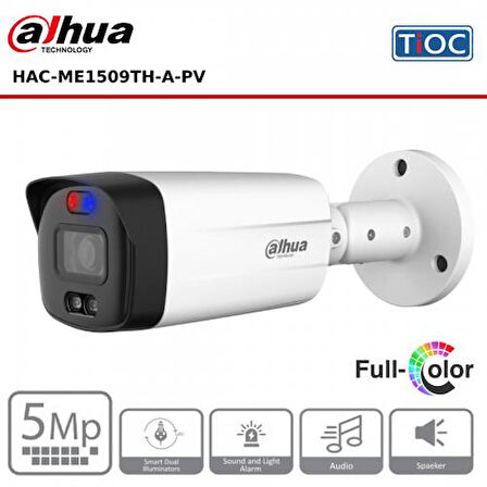 DAHUA HAC-ME1509THP-A-PV 5Mpix 40 Mt Gece Gör 3,6mm Lens, Full Color,4 IN 1, Dahili Mikrofon, IP67  Metal Bullet Kamera