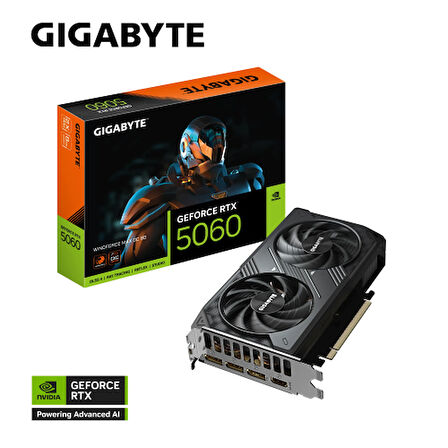 GIGABYTE GV-N5060WF2MAX OC-8GD, RTX5060, WINDFORCE MAX OC, 8Gb, GDDR7, 128BIT, 2 Fanlı, 1xHDMI, 3xDP, GAMING Ekran KARTI