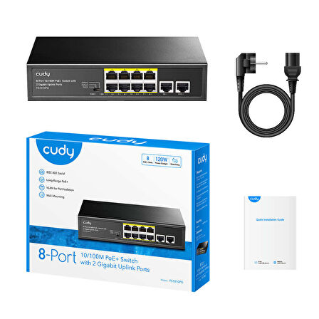  FS1010PG 8 Port 10/100Mbps 2*FE Uplink VLAN&Extend Mode 250m 120W POE+ Ethernet Switch