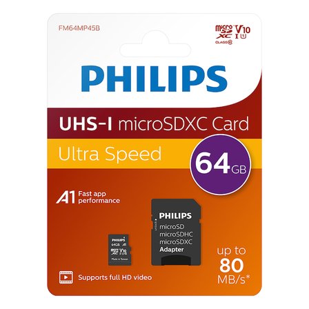 Philips 64 GB Micro SDXC Hafıza Kartı 80 MB/s UHS-I A1
