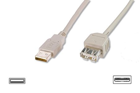 AK-300202-018-E USB 2.0 Uzatma Kablosu, USB A, Erkek - USB A Dişi, AWG 28, 1.8 metre, USB 2.0 uyumlu, UL, bej renk