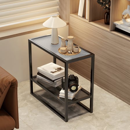 ZGN12681 Modern Cam Tablalı Metal Çerçeveli Yan Sehpa
