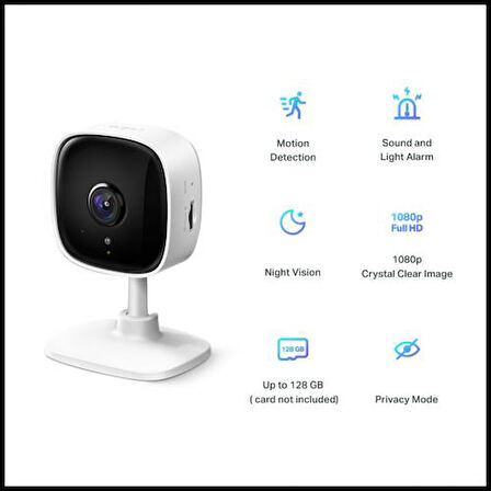  Tapo C100, Bebek/Ev Güvenlik Kamerası, WiFi, 1080P, 20Mt Gece Görüşü, Hareket algılama, Ses ve Işık Alarmı, İki Yönlü Ses