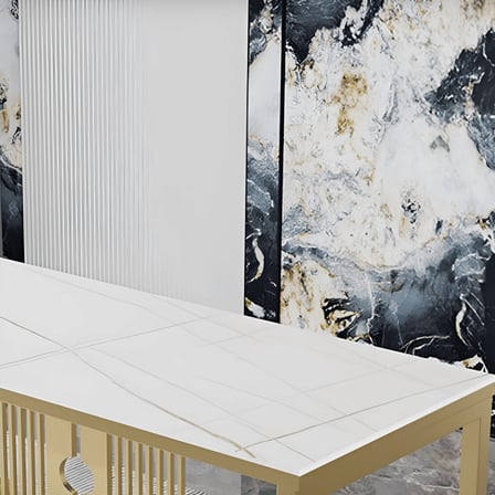 YMK6811 Modern Glam Dikdörtgen Yemek Masası, MDF Tabla, Altın Ayaklı