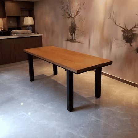 YMK6673 Endüstriyel Ahşap Tablalı Dikdörtgen Yemek Masası, Metal Ayaklı