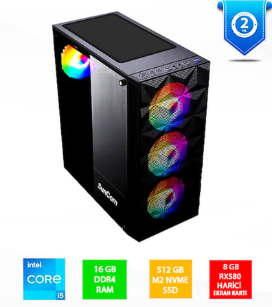 Suncom SG1-126 i5-12400F 16 GB 512 GB SSD 8 GB RX580 Masaüstü Oyun Bilgisayarı